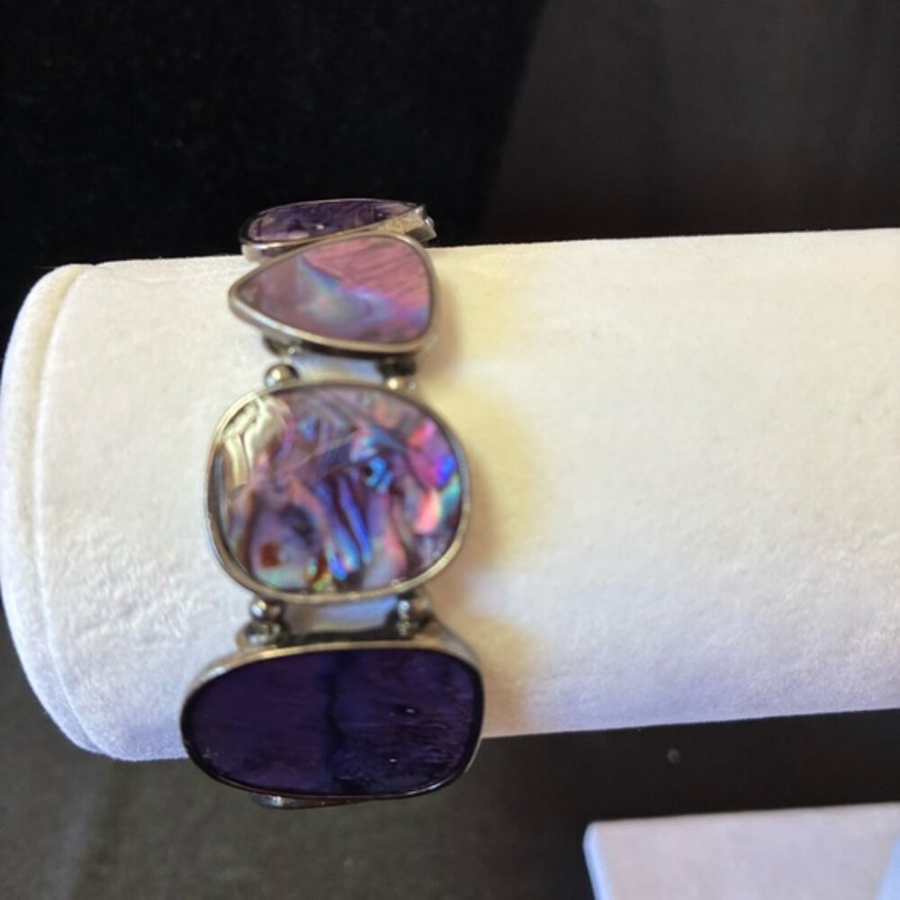 Purple Abalone Shell Necklace & Stretch Bracelet Set - Picture 4 of 10